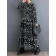 Buttoned Polka-Dot Printed Split-Joint Long Sleeves Loose Midi Dresses