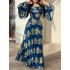 Floral Printed Split-side Flared Sleeves Maxi Dresses Evening Dresses