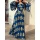 Floral Printed Split-side Flared Sleeves Maxi Dresses Evening Dresses