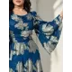 Floral Printed Split-side Flared Sleeves Maxi Dresses Evening Dresses