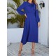 Asymmetric Bowknot Elasticity Solid Color A-Line Long Sleeves Round-Neck Midi Dresses