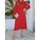 Asymmetric Bowknot Elasticity Solid Color A-Line Long Sleeves Round-Neck Midi Dresses