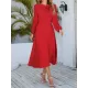 Asymmetric Bowknot Elasticity Solid Color A-Line Long Sleeves Round-Neck Midi Dresses