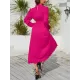 Hollow Pleated Solid Color Tied Waist Bishop Sleeve High Waisted Mock Neck Midi Dresses