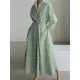 Pleated Printed Tied Waist Long Sleeves Loose Lapel Shirt Dress