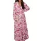 Flower Print Pleated Ruffled High Waisted Long Sleeves V-Neck Maxi Dresses