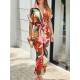 Buttoned Printed Tied Waist High Waisted Short Sleeves Lapel Shirt Dress Maxi Dresses