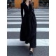 Pleated Solid Color Split-Joint Zipper High Waisted Long Sleeves V-Neck Midi Dresses