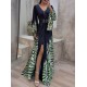 Mesh Split-front Flared Sleeves V-neck Maxi Dresses Evening Dresses