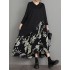 Asymmetric Flower Print Split-Joint A-Line High-Low V-Neck Midi Dresses