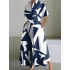 Short Sleeves Printed Lapel Maxi Dresses