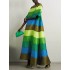 Flared Sleeves Half Sleeves Backless Contrast Color Multi-Colored Striped Round-neck Maxi Dresses