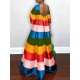 Flared Sleeves Half Sleeves Backless Contrast Color Multi-Colored Striped Round-neck Maxi Dresses