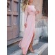 Long Sleeves Backless No Body Chain Pleated Solid Color Tied Waist Maxi Dresses