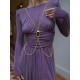 Long Sleeves Backless No Body Chain Pleated Solid Color Tied Waist Maxi Dresses