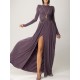 Long Sleeves Backless No Body Chain Pleated Solid Color Tied Waist Maxi Dresses