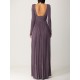 Long Sleeves Backless No Body Chain Pleated Solid Color Tied Waist Maxi Dresses