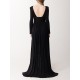 Long Sleeves Backless No Body Chain Pleated Solid Color Tied Waist Maxi Dresses