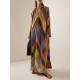 Long Sleeves Loose Contrast Color Split-Side V-Neck Maxi Dresses