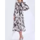 Elasticity Hollow Printed Split-Joint Tied Long Sleeves Loose Mock Neck Midi Dresses