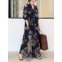 Printed Split-Joint Loose Plus Size Lapel Shirt Dress Maxi Dresses