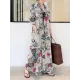 Printed Split-Joint Loose Plus Size Lapel Shirt Dress Maxi Dresses