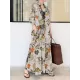 Printed Split-Joint Loose Plus Size Lapel Shirt Dress Maxi Dresses