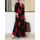 Printed Split-Joint Long Sleeves Loose Lapel Shirt Dress Maxi Dresses