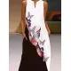 Butterfly Print A-Line Loose Round-Neck Maxi Dresses