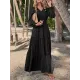 Elasticity Solid Color Split-Joint A-Line Long Sleeves V-Neck Maxi Dresses