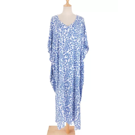 Leopard Split-Side Sun Protection Batwing Sleeves Loose V-Neck Maxi Dresses Cover-Ups Swimwear