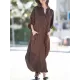 Buttoned Pockets Striped Batwing Sleeves Half Sleeves Round-Neck Maxi Dresses Beach Cover-Up