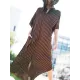 Buttoned Pockets Striped Batwing Sleeves Half Sleeves Round-Neck Maxi Dresses Beach Cover-Up