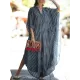 Buttoned Pockets Striped Batwing Sleeves Half Sleeves Round-Neck Maxi Dresses Beach Cover-Up