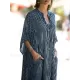 Buttoned Pockets Striped Batwing Sleeves Half Sleeves Round-Neck Maxi Dresses Beach Cover-Up