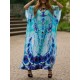 Butterfly Print Split-side Batwing Sleeves Loose V-neck Maxi Dresses Beach Cover-Up