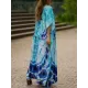 Butterfly Print Split-side Batwing Sleeves Loose V-neck Maxi Dresses Beach Cover-Up