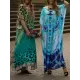 Butterfly Print Split-side Batwing Sleeves Loose V-neck Maxi Dresses Beach Cover-Up