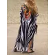 Printed Split-side Striped Batwing Sleeves Loose V-neck Maxi Dresses Beach Cover-Up