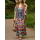 Printed Split-Side Batwing Sleeves Loose V-Neck Maxi Dresses Beach Cover-Up