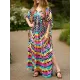 Printed Split-Side Batwing Sleeves Loose V-Neck Maxi Dresses Beach Cover-Up