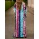 Contrast Color Printed Split-Side Batwing Sleeves Loose V-Neck Maxi Dresses Beach Cover-Up