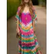 Split-side Tie-dyed Batwing Sleeves Loose V-neck Maxi Dresses Beach Cover-Up