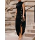 Loose Sleeveless Solid Color Split-Side Shawl Collar Long Skirts Maxi Dresses