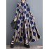 Buttoned Pleated Polka-Dot Split-Joint A-Line Long Sleeves Stand Collar Shirt Dress Maxi Dresses