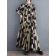 Buttoned Pleated Polka-Dot Split-Joint A-Line Long Sleeves Stand Collar Shirt Dress Maxi Dresses