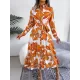 Printed Split-Joint Tied Waist Long Sleeves Loose Lapel Shirt Dress