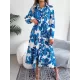 Printed Split-Joint Tied Waist Long Sleeves Loose Lapel Shirt Dress