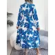 Printed Split-Joint Tied Waist Long Sleeves Loose Lapel Shirt Dress