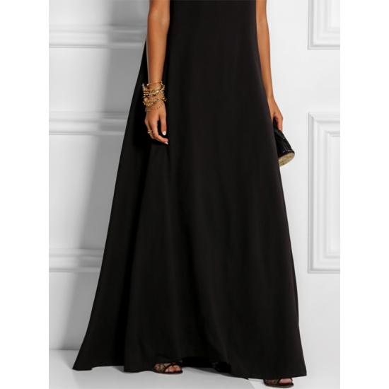 Loose Sleeveless Hollow Solid Color Split-Joint Round-Neck Maxi Dresses